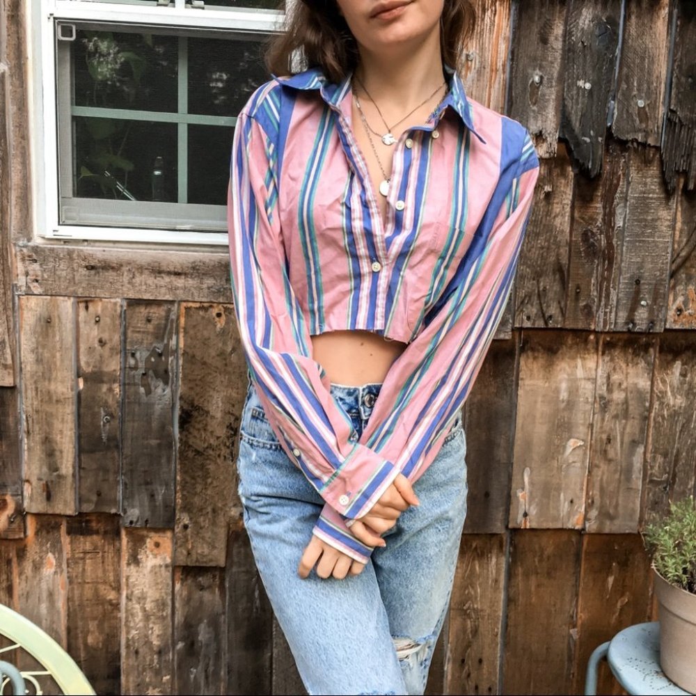 Lauren Ralph Lauren Pink Cropped Button Down